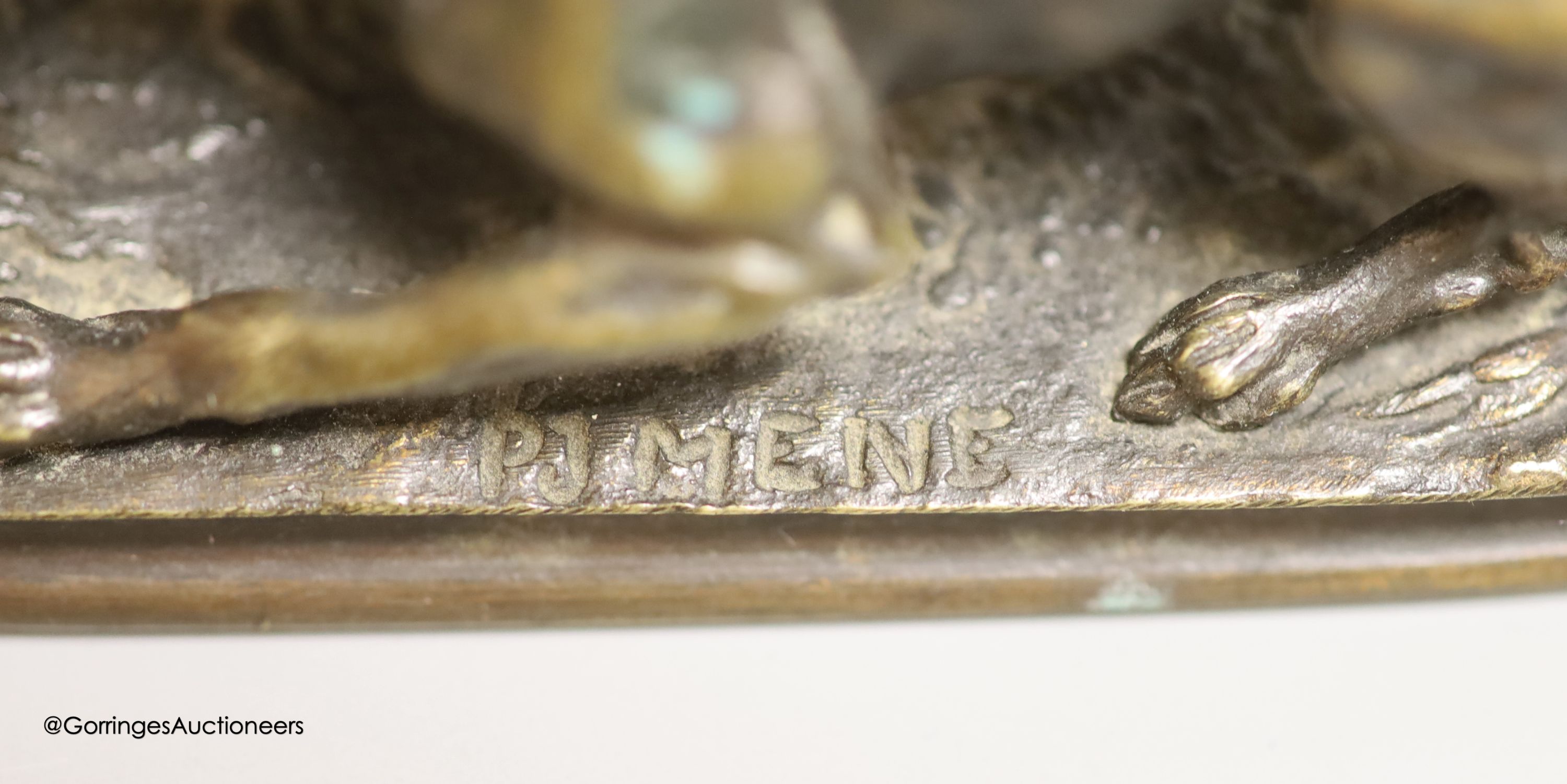 After P. J. Mene, a small bronze model of two gun dogs, Width 13.25cm